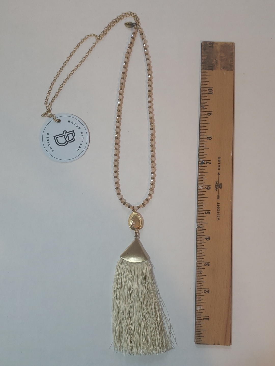 Betsy Pittard Designs Bpd Cream Beaded Tassel "Larissah" Necklace - Gold Accent